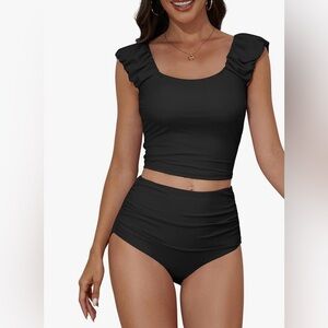 Black Ruffled Bikini Set